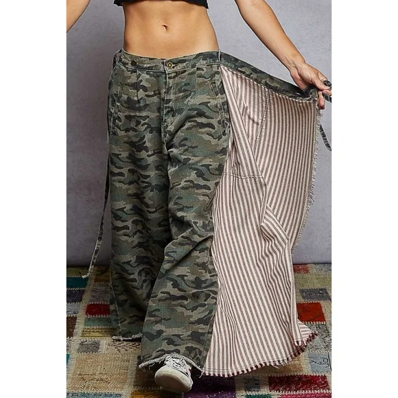 POL Camo Wide Leg Denim Wrap Pants Maxi Skirt Overlay - Picture 2 of 9